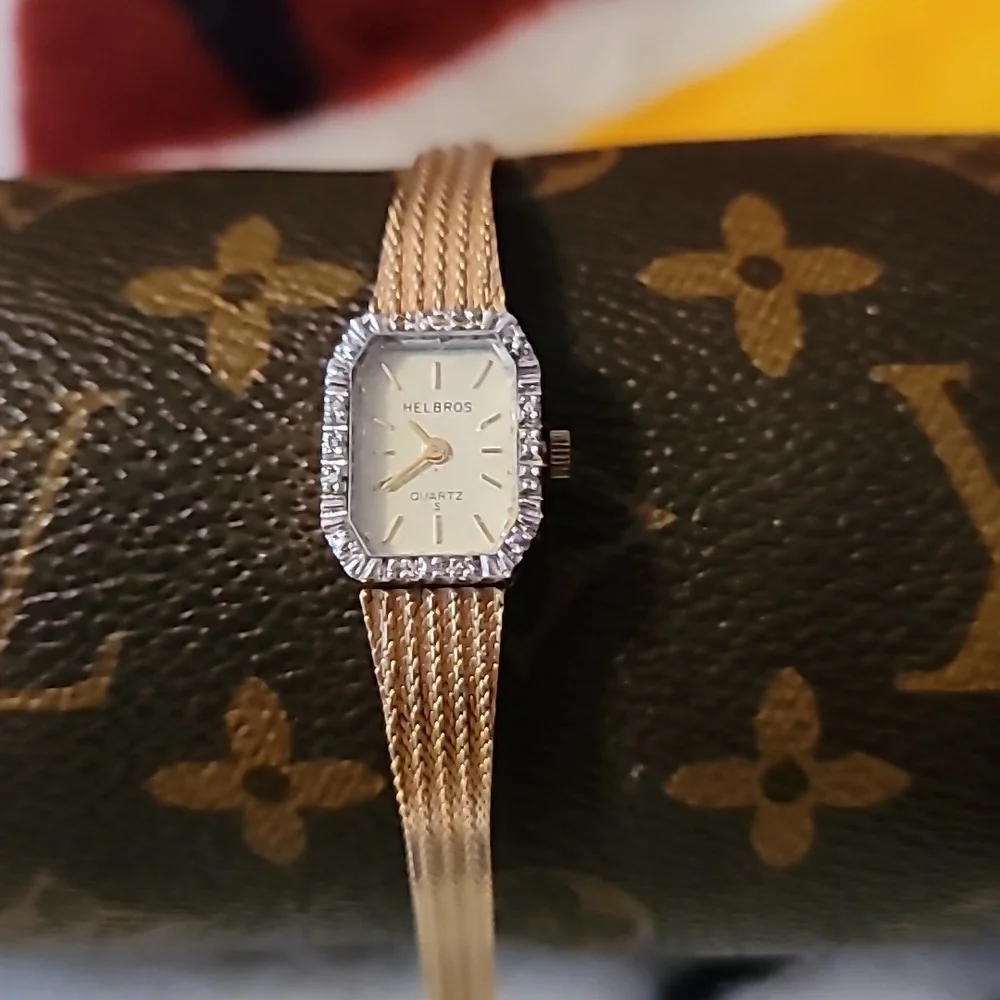 Vintage Helbros Diamond Accent Cocktail Watch SuperQuartz Adjustable Stripe Band